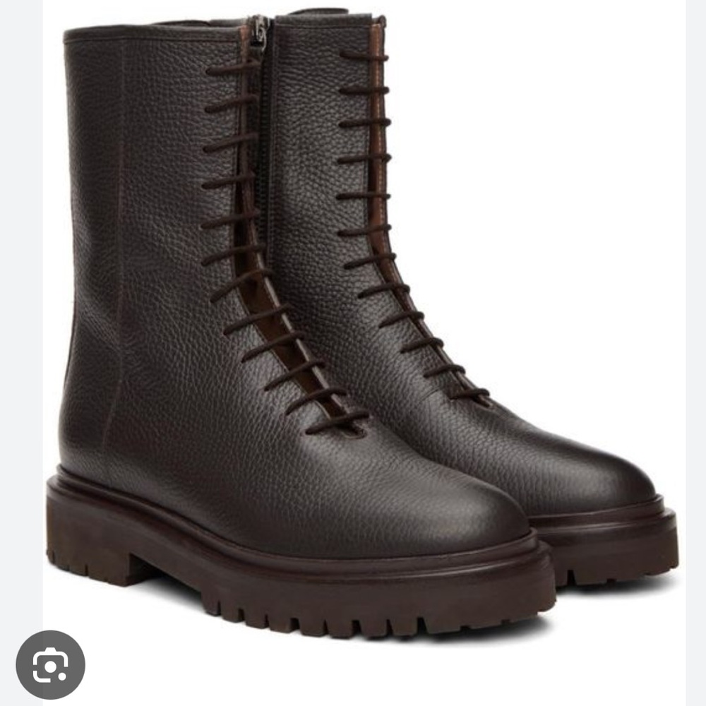 Dark Brown Leather Legres Combat Boots IT37